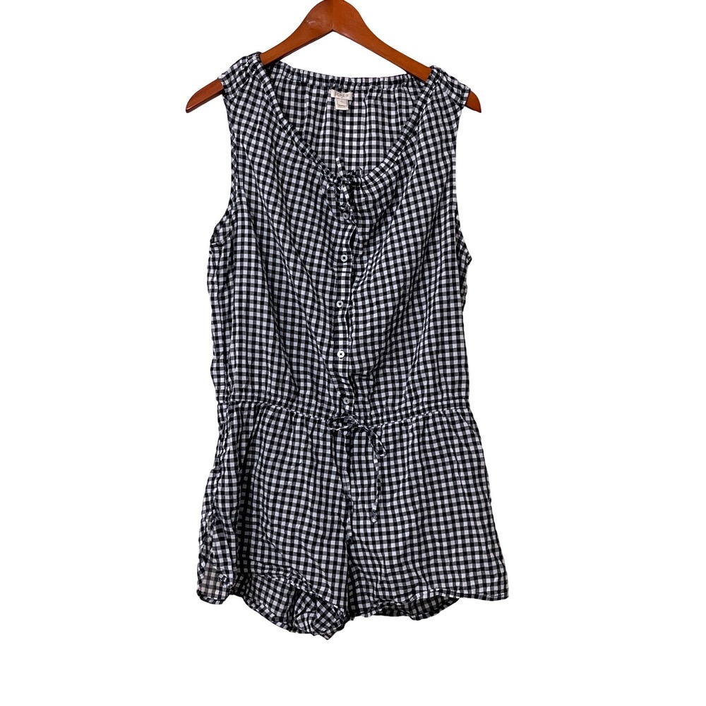 J.Crew Gingham Romper Shorts Large Navy White Preppy Coastal Cottagecore Casual